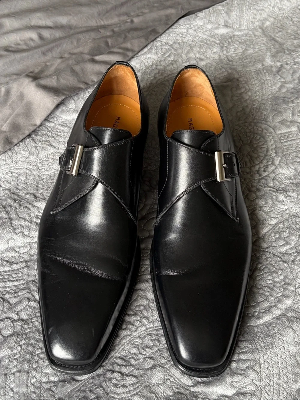 Magnanni Black Single Monk Strap Leather Shoes